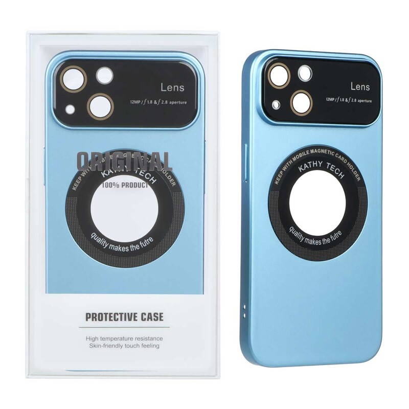 قاب اورجینال Kathy Tech محافظ لنز شیشه ای Magsafe کلاسیک Apple iPhone 13 / iPhone 14 - آبی (پک دار)
