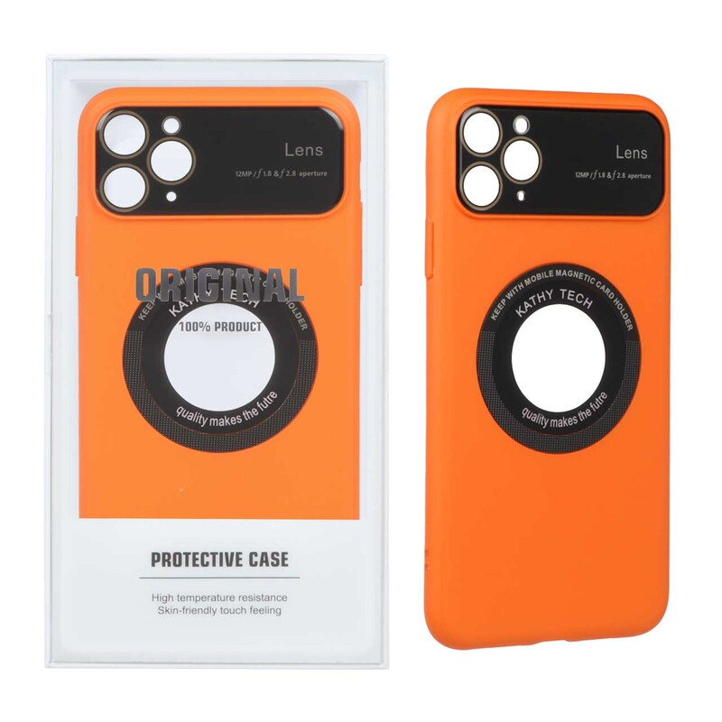 قاب اورجینال Kathy Tech محافظ لنز شیشه ای Magsafe کلاسیک Apple iPhone 11 Pro Max - نارنجی (پک دار)