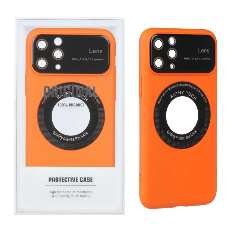 قاب اورجینال Kathy Tech محافظ لنز شیشه ای Magsafe کلاسیک Apple iPhone 11 Pro - نارنجی (پک دار)