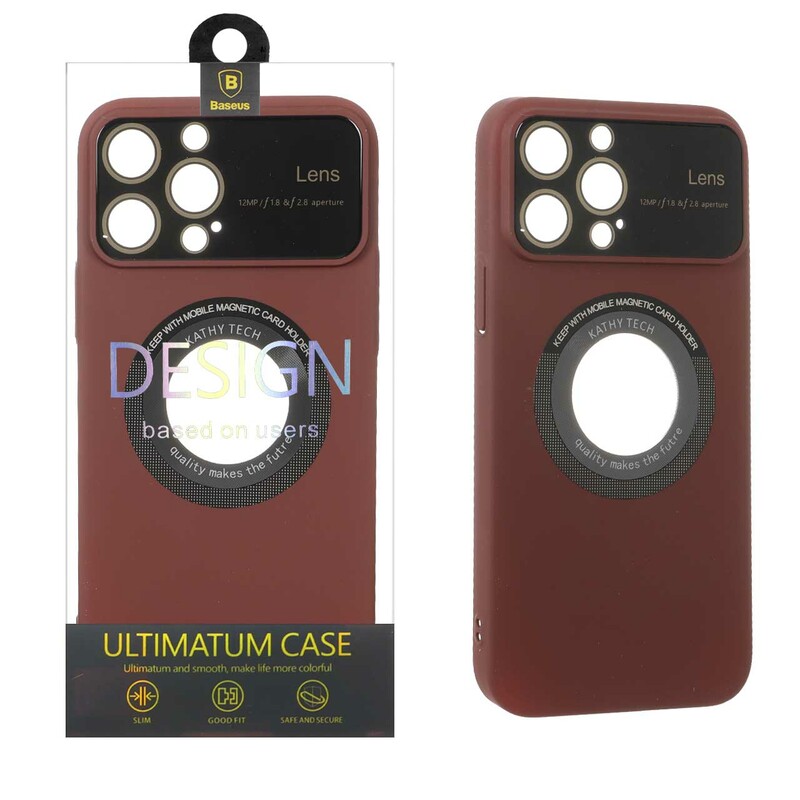 قاب اورجینال Kathy Tech محافظ لنز شیشه ای Magsafe کلاسیک Apple iPhone 13 Pro Max - عنابی (پک دار)