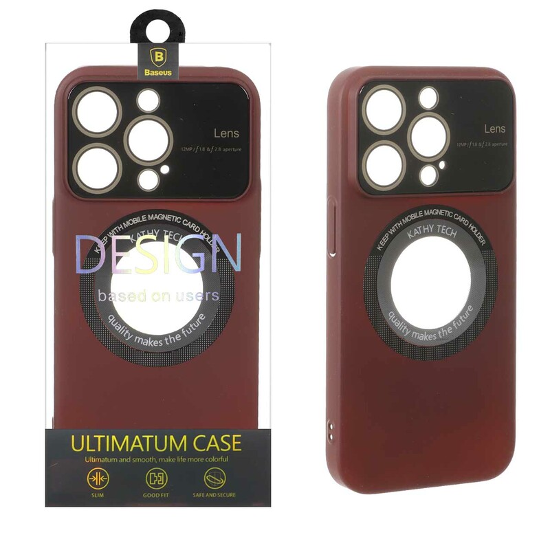 قاب اورجینال Kathy Tech محافظ لنز شیشه ای Magsafe کلاسیک Apple iPhone 14 Pro - عنابی (پک دار)