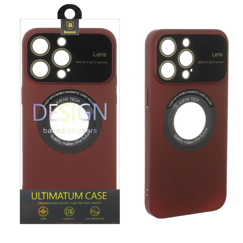 قاب اورجینال Kathy Tech محافظ لنز شیشه ای Magsafe کلاسیک Apple iPhone 14 Pro Max - عنابی (پک دار)