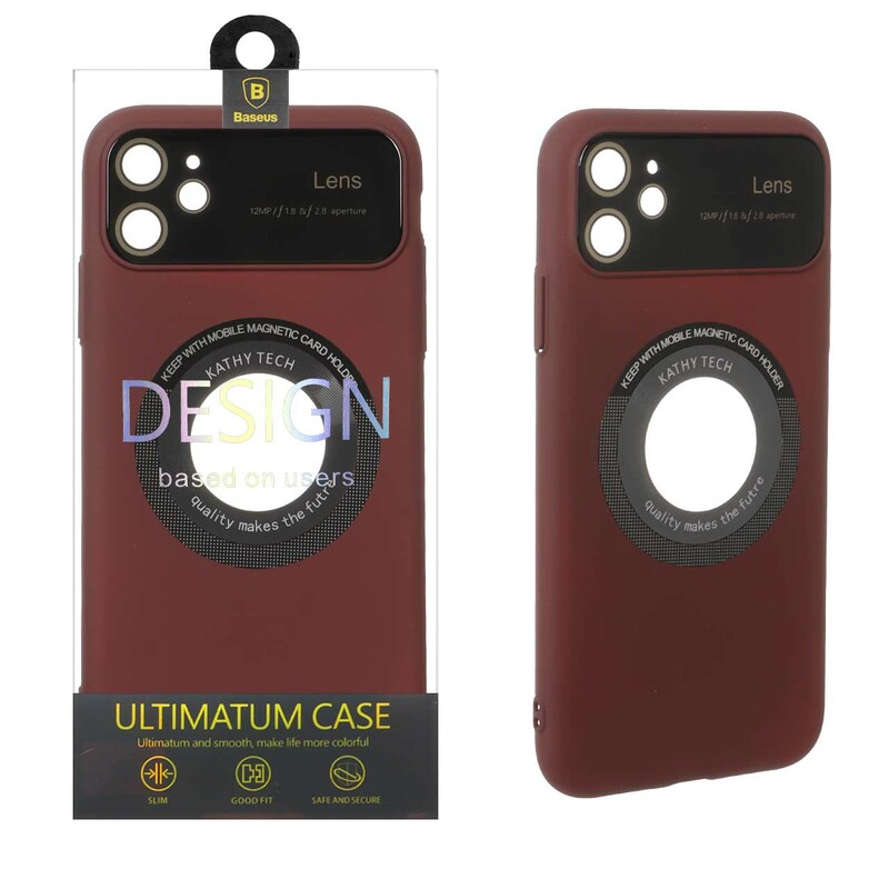 قاب اورجینال Kathy Tech محافظ لنز شیشه ای Magsafe کلاسیک Apple iPhone 11 - عنابی (پک دار)