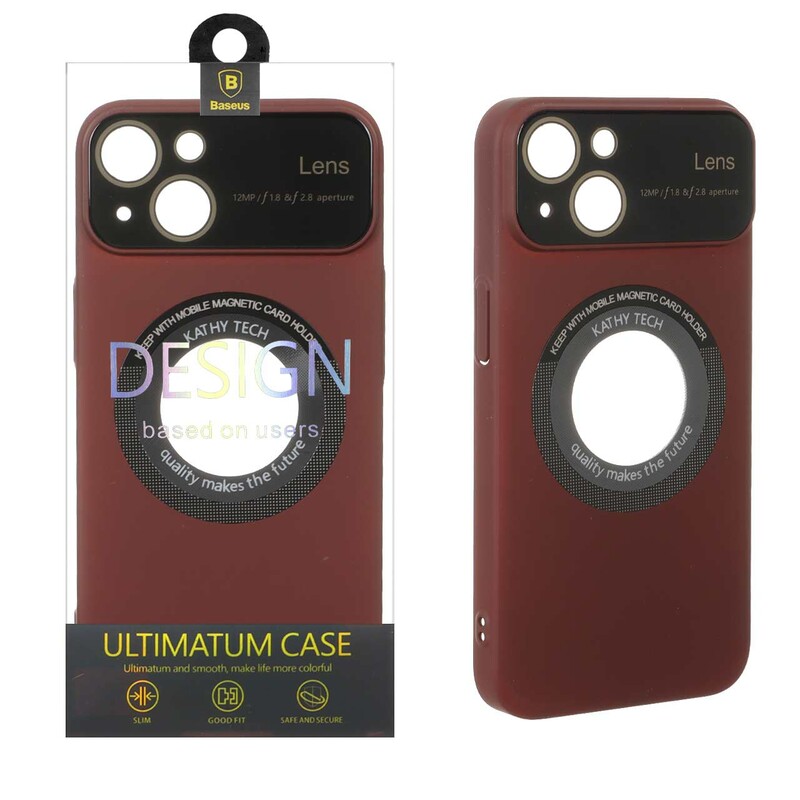 قاب اورجینال Kathy Tech محافظ لنز شیشه ای Magsafe کلاسیک Apple iPhone 13 / iPhone 14 - عنابی (پک دار)