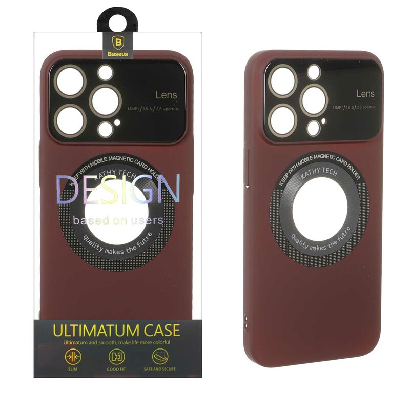 قاب اورجینال Kathy Tech محافظ لنز شیشه ای Magsafe کلاسیک Apple iPhone 13 Pro - عنابی (پک دار)