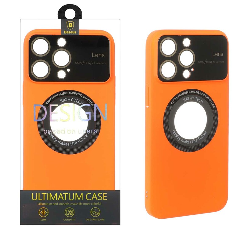 قاب اورجینال Kathy Tech محافظ لنز شیشه ای Magsafe کلاسیک Apple iPhone 14 Pro Max - نارنجی (پک دار)