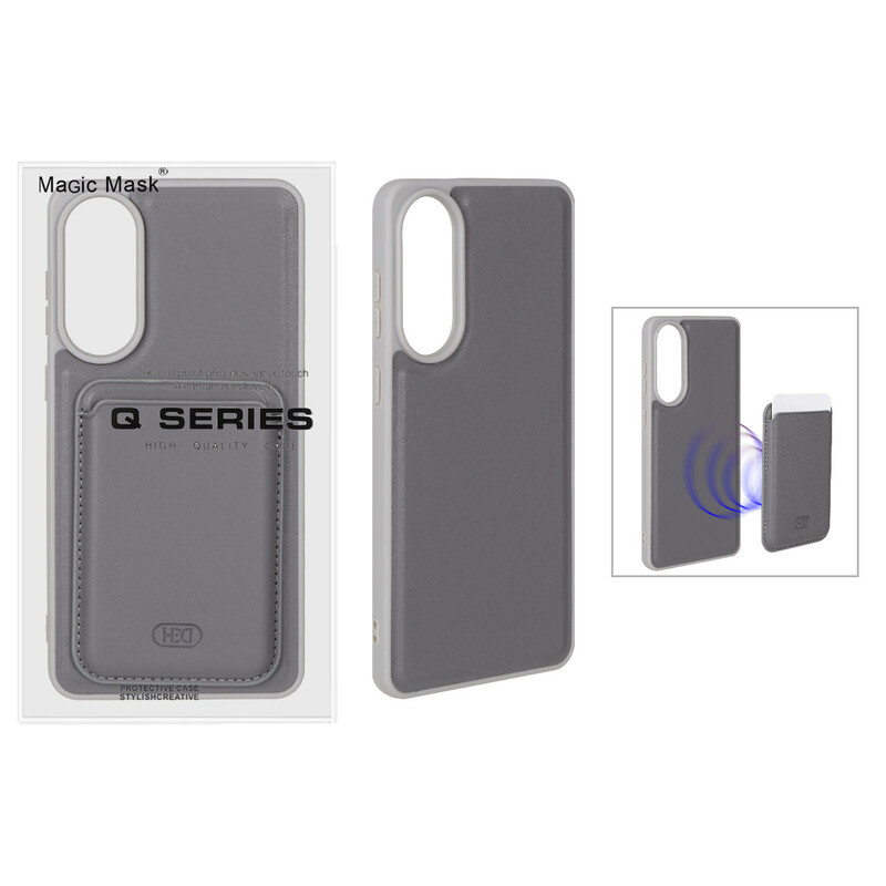 قاب اورجینال HDD چرمی Magsafe با ست جاکارتی مگنتی Samsung Galaxy S25 Edge - خاکستری (پک دار)