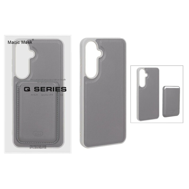 قاب اورجینال HDD چرمی Magsafe با ست جاکارتی مگنتی Samsung Galaxy S24 FE - خاکستری (پک دار) - MPS