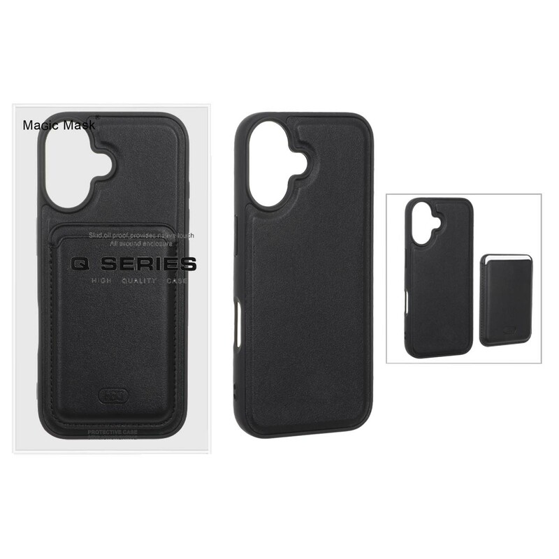 قاب اورجینال HDD چرمی Magsafe با ست جاکارتی مگنتی Apple iPhone 16 - مشکی (پک دار) - MPS