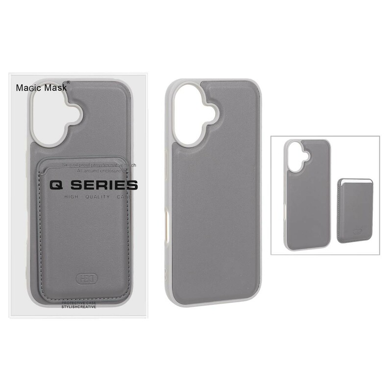 قاب اورجینال HDD چرمی Magsafe با ست جاکارتی مگنتی Apple iPhone 16 - خاکستری (پک دار) - MPS
