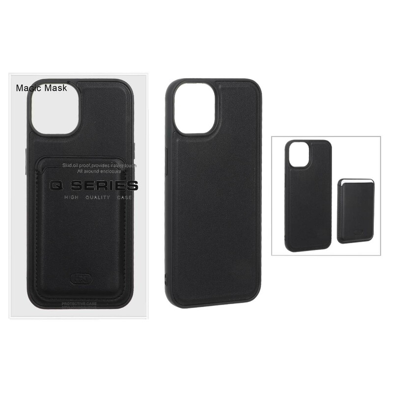 قاب اورجینال HDD چرمی Magsafe با ست جاکارتی مگنتی Apple iPhone 13 / iPhone 14 - مشکی (پک دار) - MPS