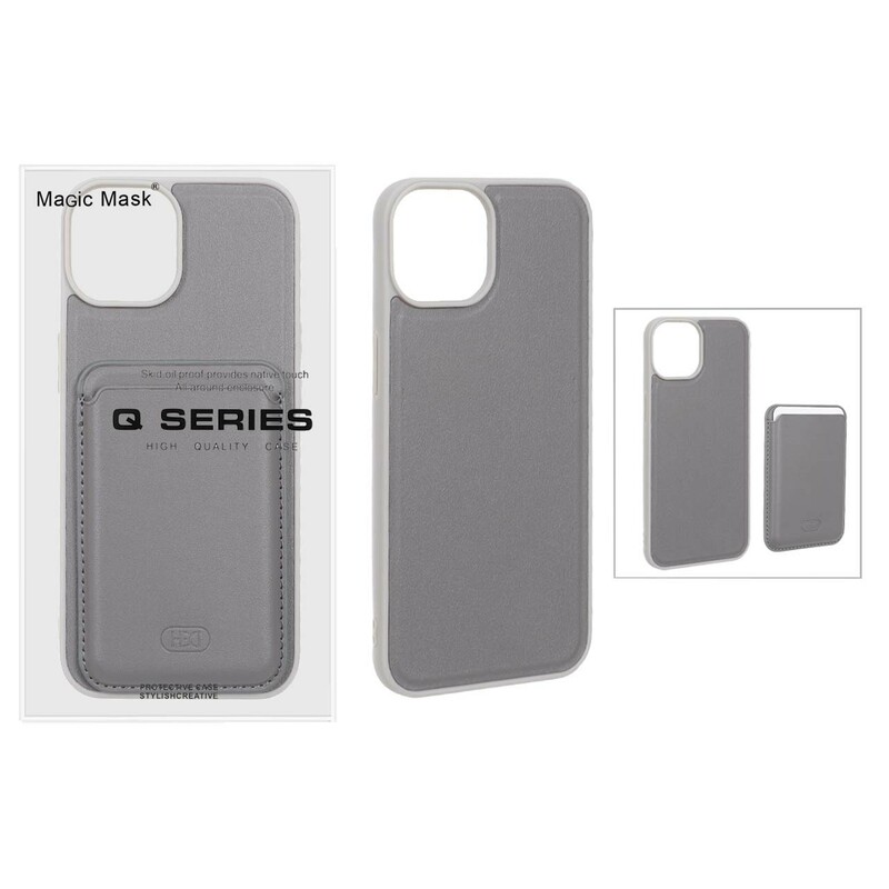 قاب اورجینال HDD چرمی Magsafe با ست جاکارتی مگنتی Apple iPhone 13 / iPhone 14 - خاکستری (پک دار) - MPS