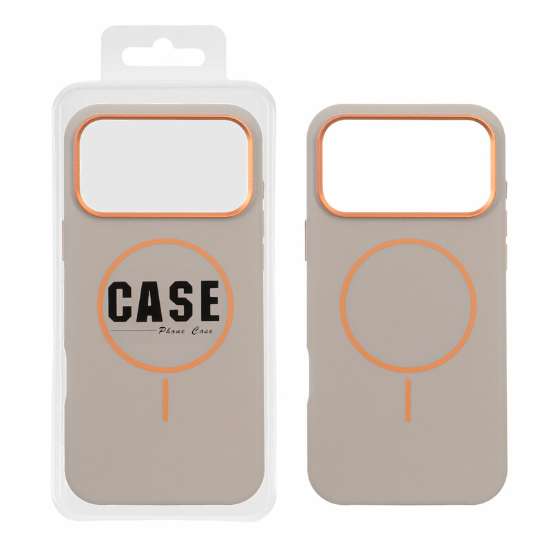 قاب سیلیکونی پاک کنی اورجینال درجه یک MagSafe لنز فلزی Apple iPhone 17 Pro Max - خاکی (پک دار) - MPS