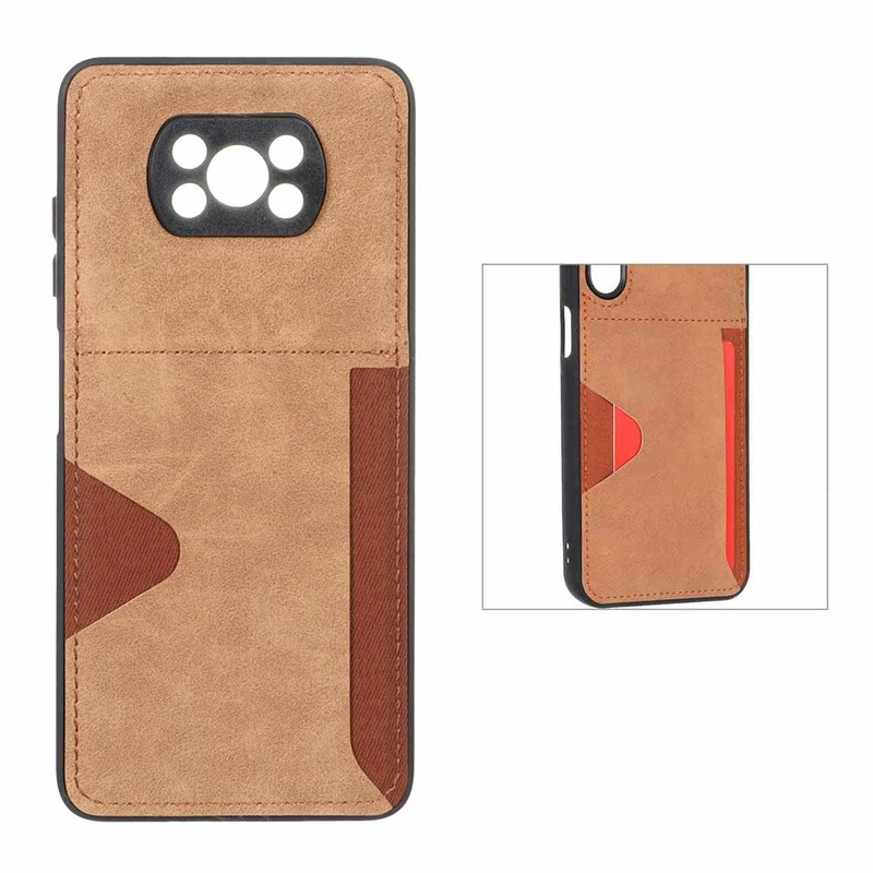 قاب جیر دوخت دار جاکارتی محافظ لنزدار Xiaomi Poco X3 / Poco X3 Pro / Poco X3 NFC - قهوه ای