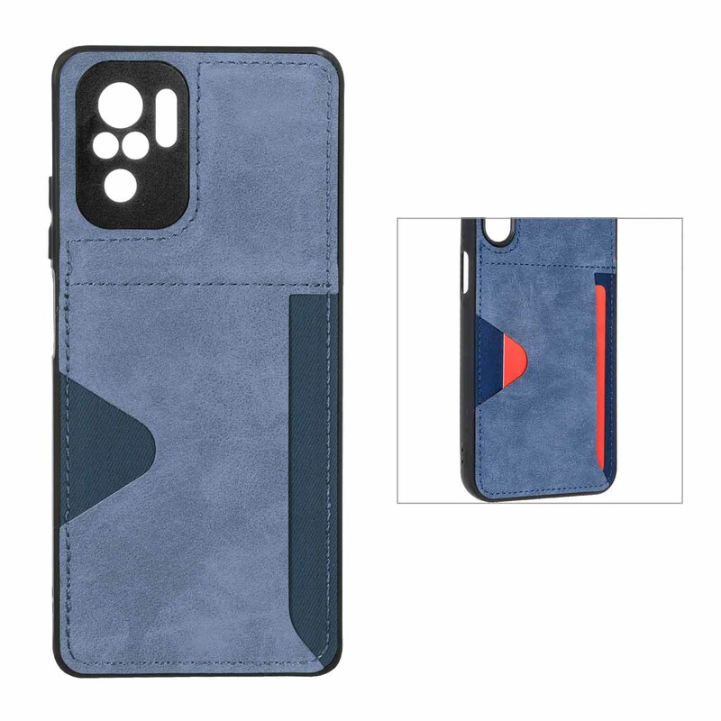 قاب جیر دوخت دار جاکارتی محافظ لنزدار Xiaomi Redmi Note 10 4G / Redmi Note 10S / Poco M5S - سرمه ای