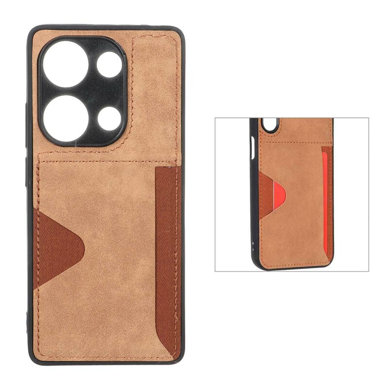 قاب جیر دوخت دار جاکارتی محافظ لنزدار Xiaomi Redmi Note 14S / Note 13 Pro 4G / Poco M6 Pro 4G - قهوه ای