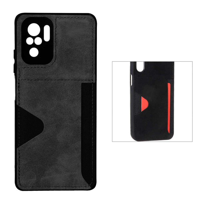 قاب جیر دوخت دار جاکارتی محافظ لنزدار Xiaomi Redmi Note 10 4G / Redmi Note 10S / Poco M5S - مشکی