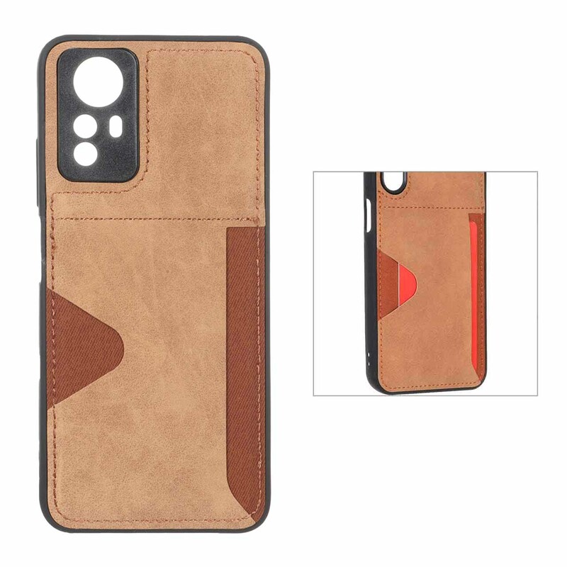 قاب جیر دوخت دار جاکارتی محافظ لنزدار Xiaomi Redmi Note 12S - قهوه ای