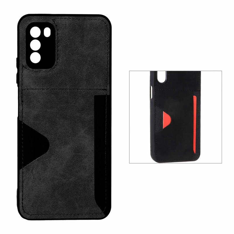 قاب جیر دوخت دار جاکارتی محافظ لنزدار Xiaomi Poco M3 - مشکی