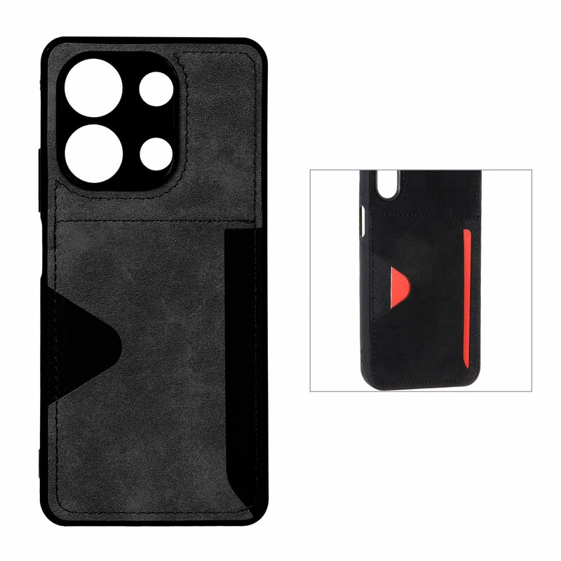 قاب جیر دوخت دار جاکارتی محافظ لنزدار Xiaomi Redmi Note 13 4G - مشکی