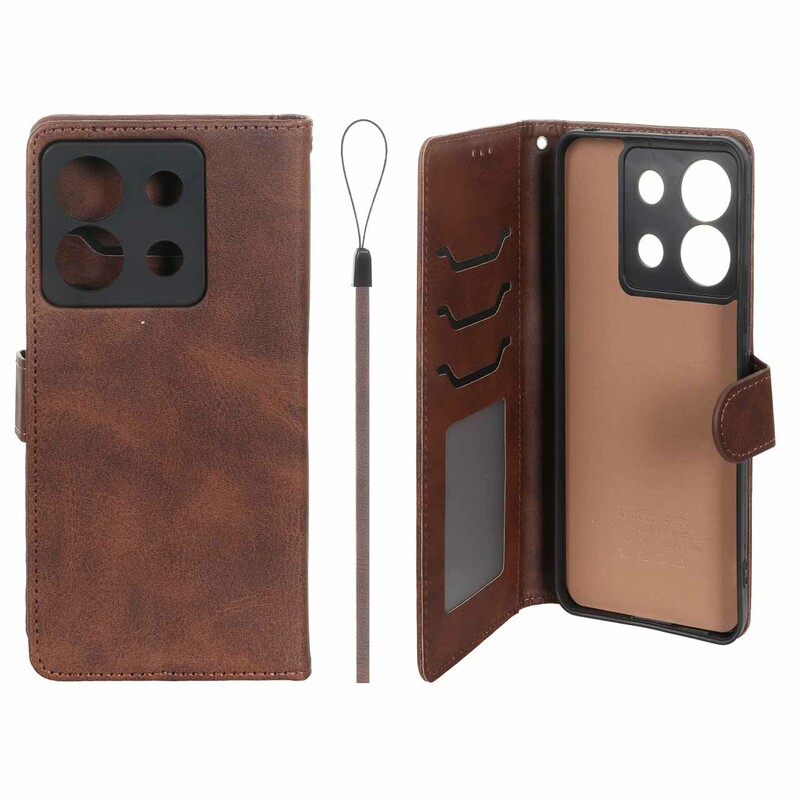 کیف موبایل مگنتی درجه یک داخل خز MNC Plus مدل Xiaomi Redmi Note 13 Pro 5G / Poco X6 5G - قهوه ای