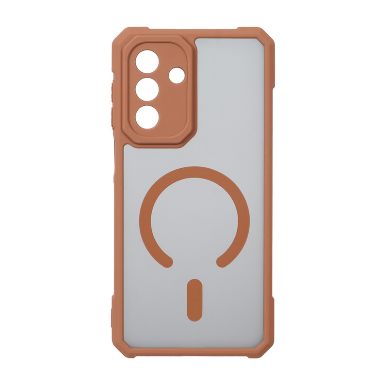 قاب مات طرح مگ سیف ایربگ دار محافظ لنز برجسته Samsung Galaxy A17 - قهوه ای