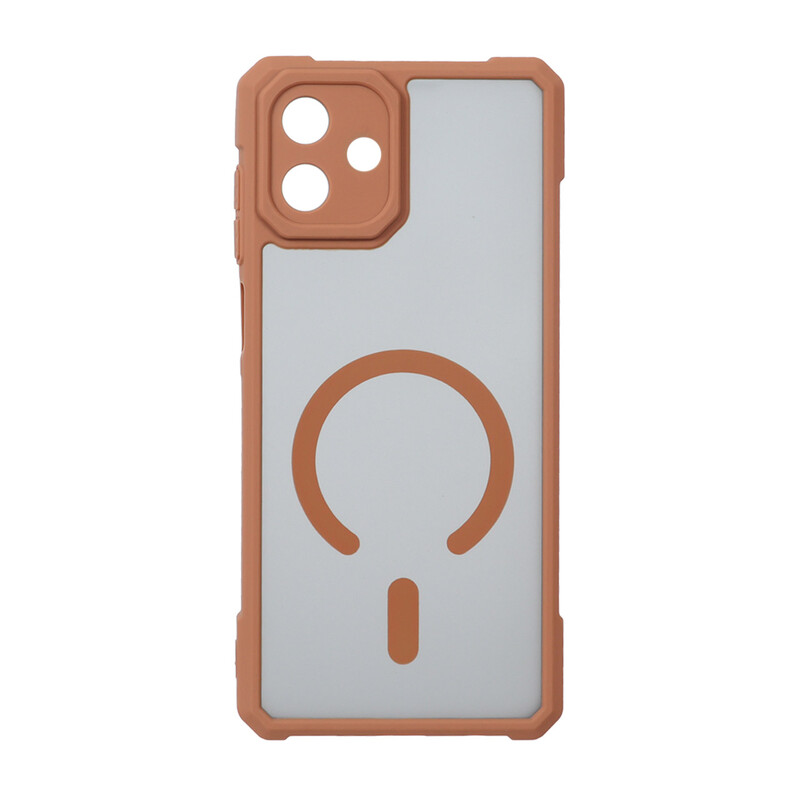 قاب مات طرح مگ سیف ایربگ دار محافظ لنز برجسته Samsung Galaxy A07 - قهوه ای