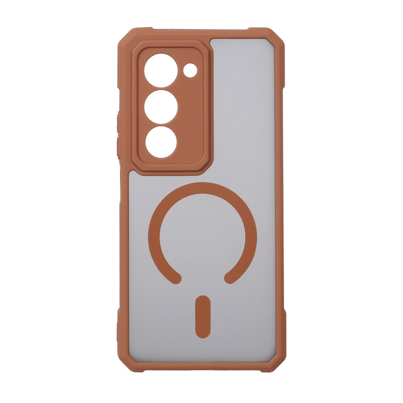 قاب مات طرح مگ سیف ایربگ دار محافظ لنز برجسته Xiaomi Redmi 15 - قهوه ای