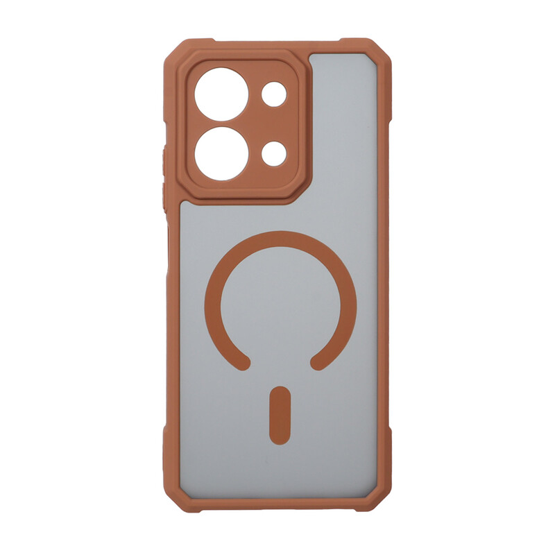 قاب مات طرح مگ سیف ایربگ دار محافظ لنز برجسته Xiaomi Redmi 15C / Poco C85 - قهوه ای