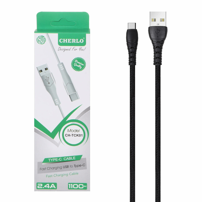 کابل شارژ 1.1 متری فست CHERLO Type-C مدل TC-K01 - مشکی - SMO