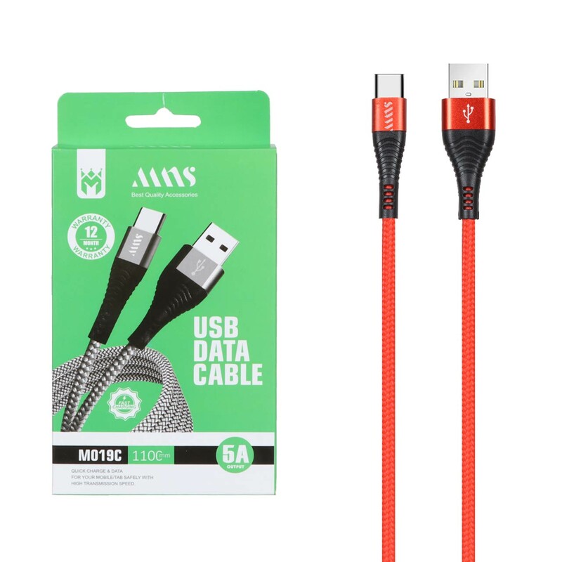 کابل شارژ فست 1.1 متری MNS Type-C مدل M019C - قرمز - SMO