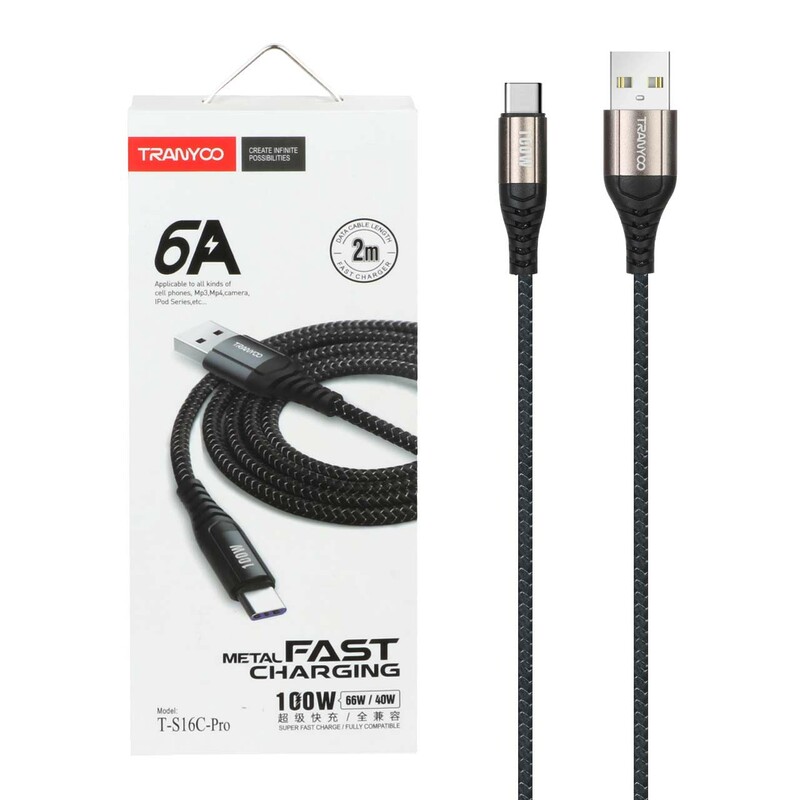 کابل شارژ فست 2 متری TRANYOO Type-C مدل T-S16C-PRO - مشکی