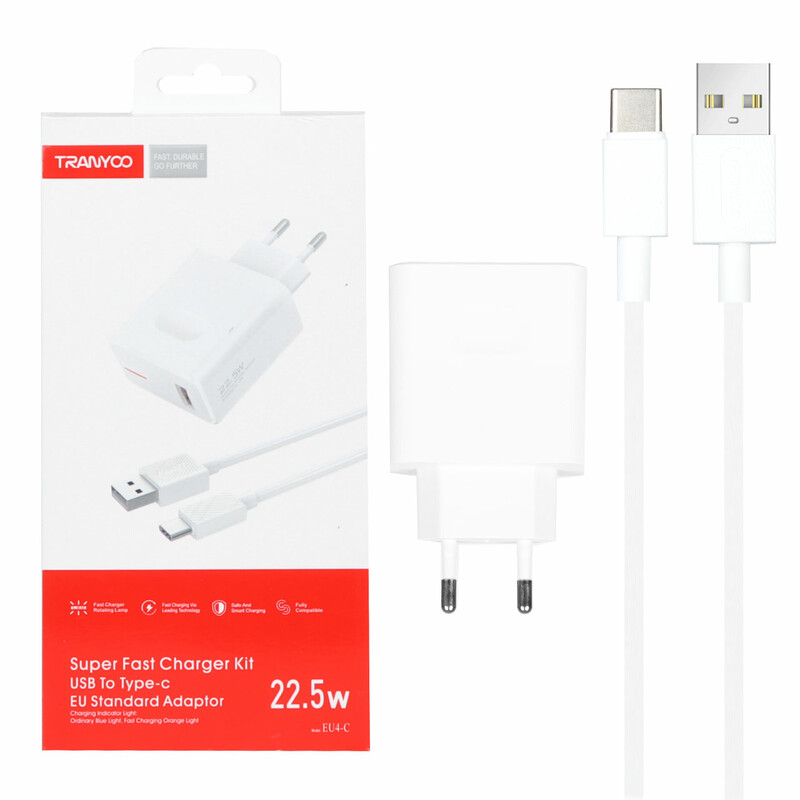 شارژر دیواری فست تک پورت Tranyoo مدل EU4-C 22.5W همراه با کابل Type-C - سفید