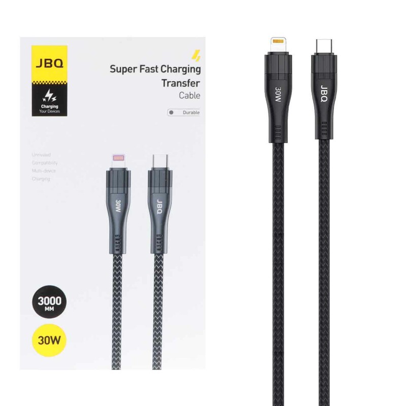 کابل شارژ 3 متری فست JBQ Type-C to Lightning مدل CA-3010CI 30W - مشکی (گارانتی یکساله رصاصی)