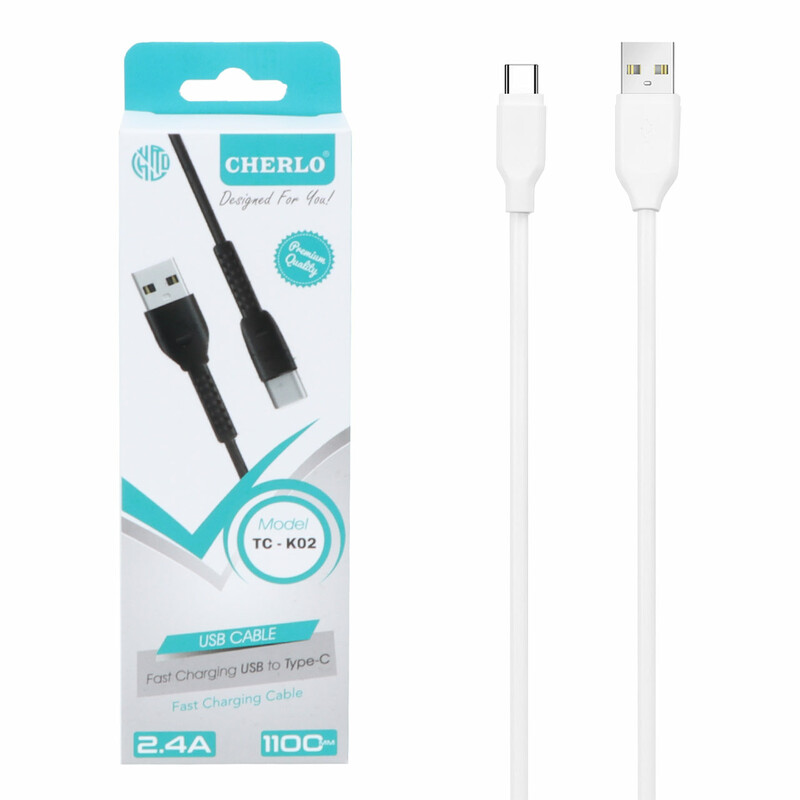کابل شارژ 1.1 متری فست CHERLO Type-C مدل TC-K02 - سفید - SMO