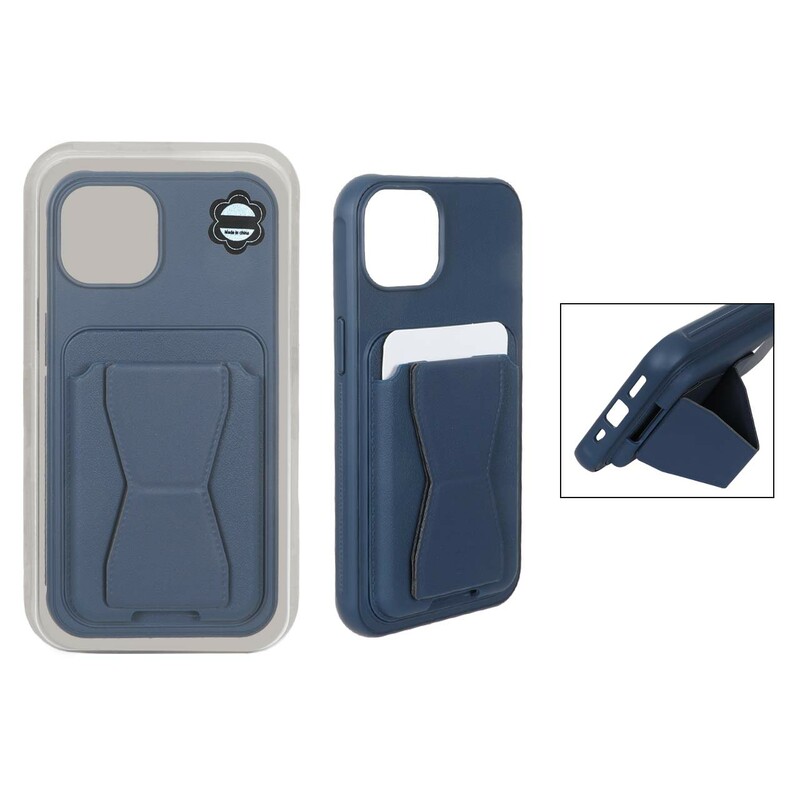 قاب چرمی Magsafe جاکارتی استندشو مگنتی Apple iPhone 13 / iPhone 14 - سرمه ای (پک دار) - MPS