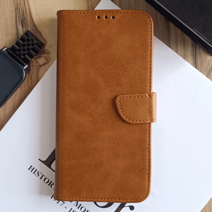 کیف چرمی موبایل مگنتی محافظ لنز دار  Samsung Galaxy A56/ A36 - عسلی