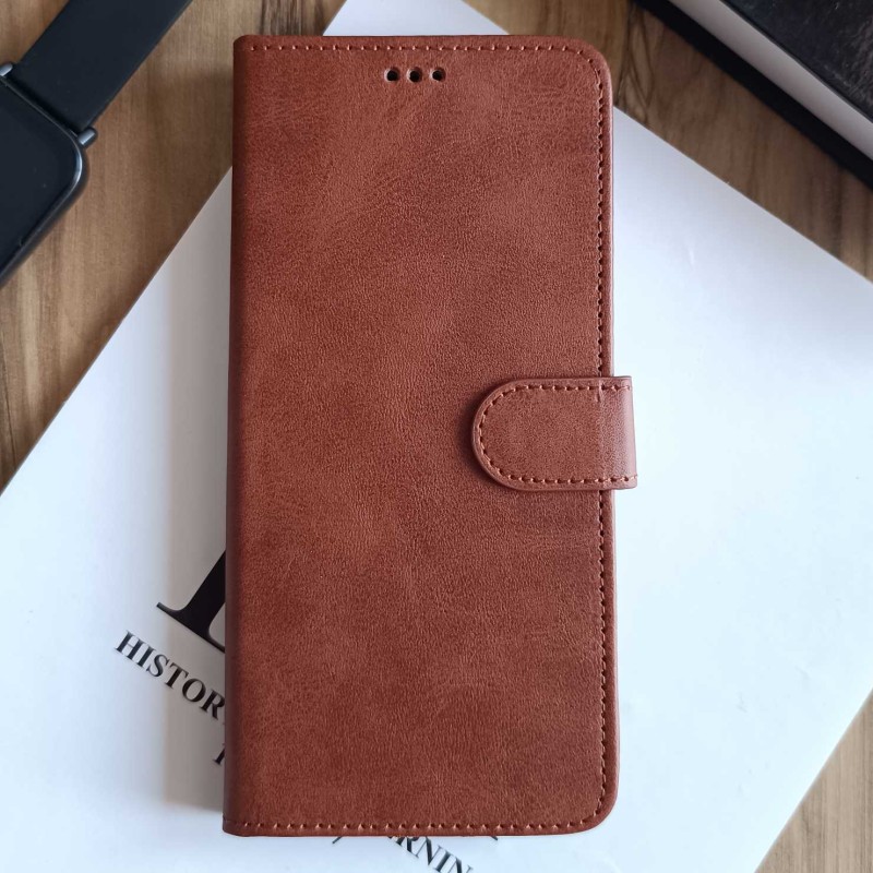 کیف چرمی موبایل مگنتی محافظ لنز دار  Samsung Galaxy A07 - قهوه ای