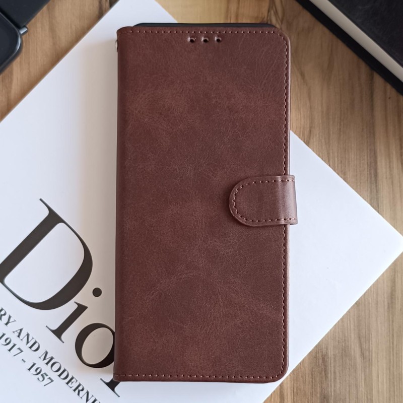 کیف چرمی موبایل مگنتی محافظ لنز دار  Xiaomi Redmi A5  - قهوه ای تیره