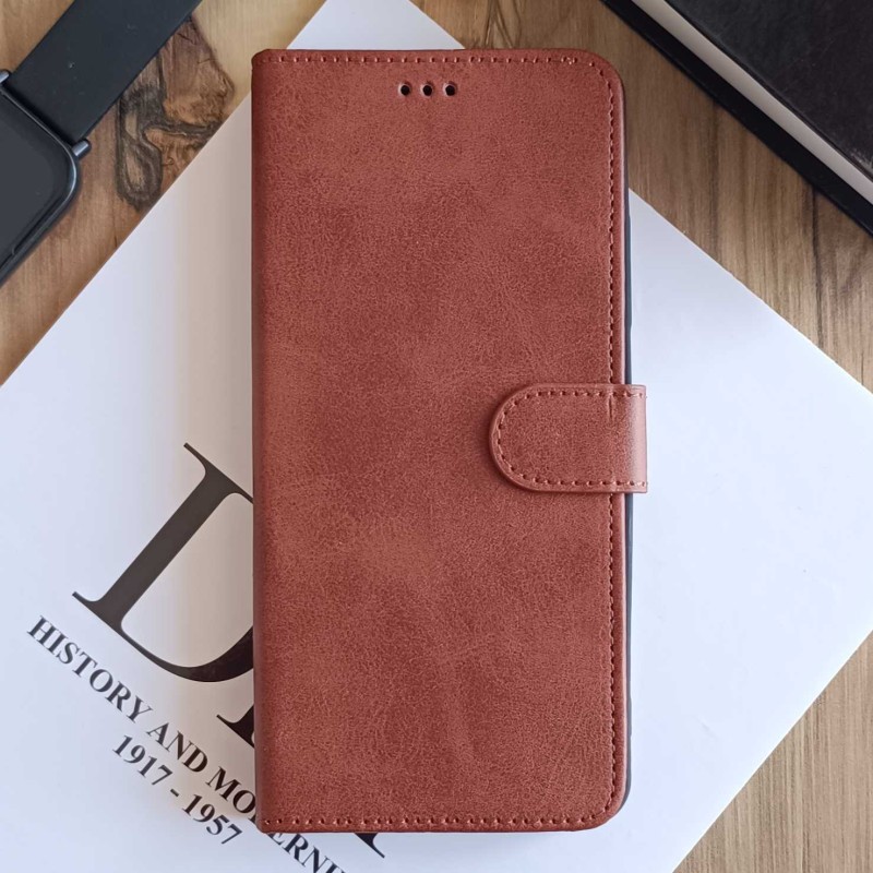 کیف چرمی موبایل مگنتی محافظ لنز دار  Xiaomi Redmi A5  - قهوه ای
