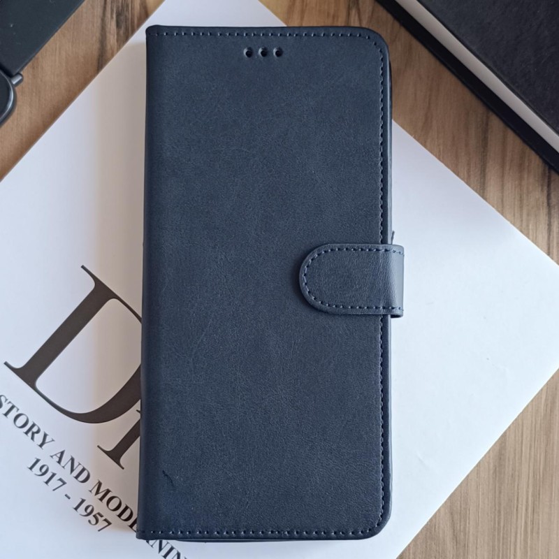 کیف چرمی موبایل مگنتی محافظ لنز دار  Xiaomi Redmi 15C  - سرمه ای