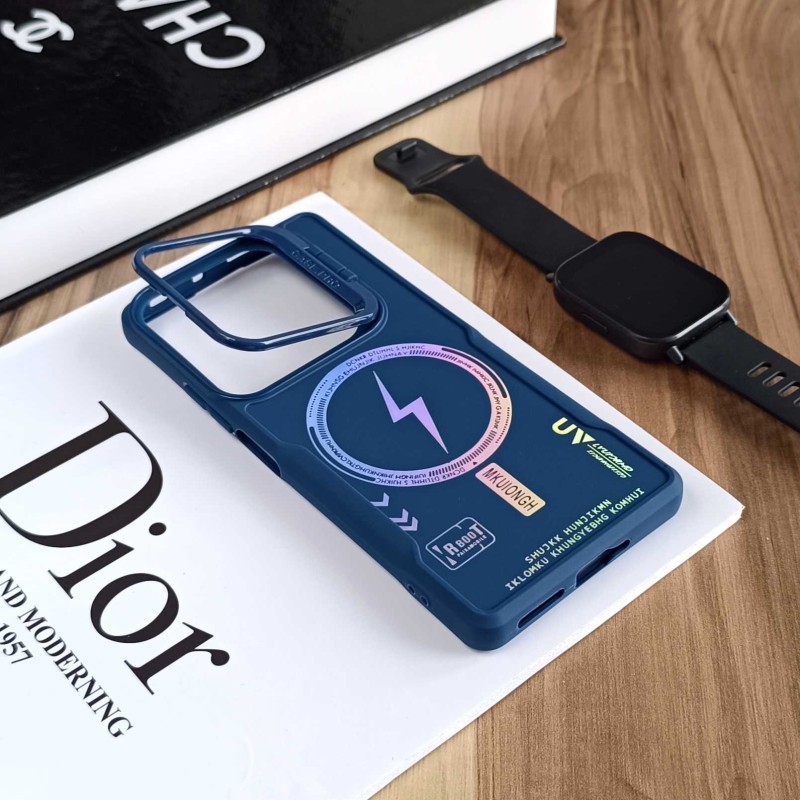 قاب Case Pro لنز استند شو طرح Magsafe مناسب Xiaomi Redmi Note 14s / Note 13 Pro 4G / M6 Pro 4G  - آبی