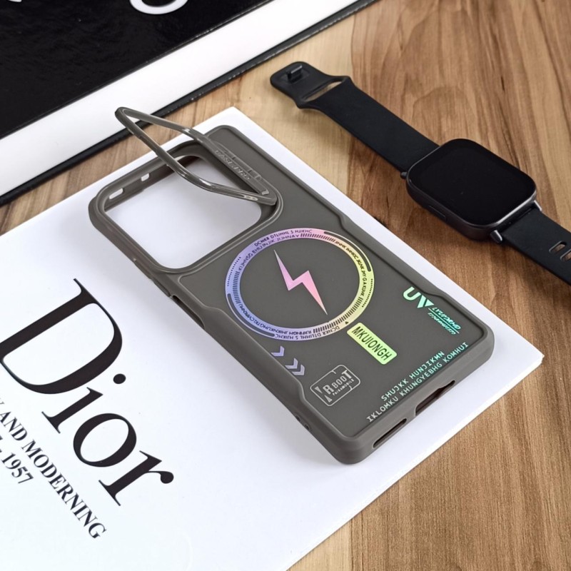 قاب Case Pro لنز استند شو طرح Magsafe مناسب Xiaomi Redmi Note 14s / Note 13 Pro 4G / M6 Pro 4G  - خاکستری