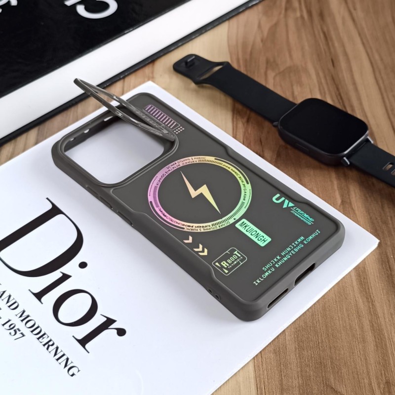 قاب Case Pro لنز استند شو طرح Magsafe مناسب Xiaomi Redmi Note 14 4G  - خاکستری