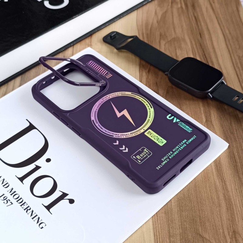 قاب Case Pro لنز استند شو طرح Magsafe مناسب Xiaomi Redmi Note 14 4G  - بنفش