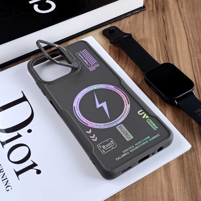 قاب Case Pro لنز استند شو طرح Magsafe مناسب Samsung Galaxy A12  - خاکستری