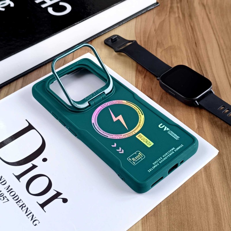 قاب Case Pro لنز استند شو طرح Magsafe مناسب Xiaomi Note 14 Pro 4G  - سبز