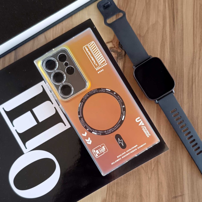 قاب SO COOL طرح مگ سیف هولوگرامی UV محافظ لنز شفاف مناسب Samsung Galaxy S24 Ultra- هفت رنگ