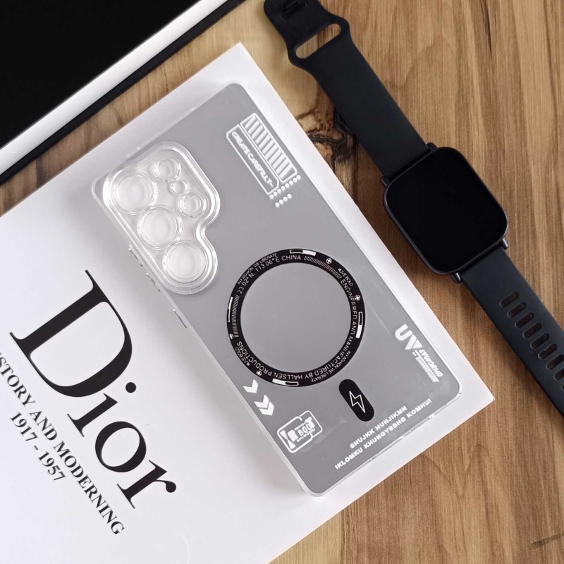 قاب SO COOL طرح مگ سیف هولوگرامی UV محافظ لنز شفاف مناسب Samsung Galaxy S25 Ultra- سفید