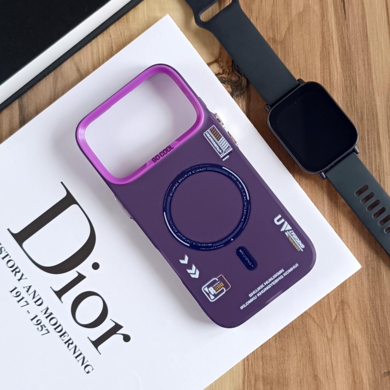 قاب SO COOL طرح مگ سیف هولوگرامی UV محافظ لنز شفاف مناسب Apple Iphone 17 Pro - بنفش